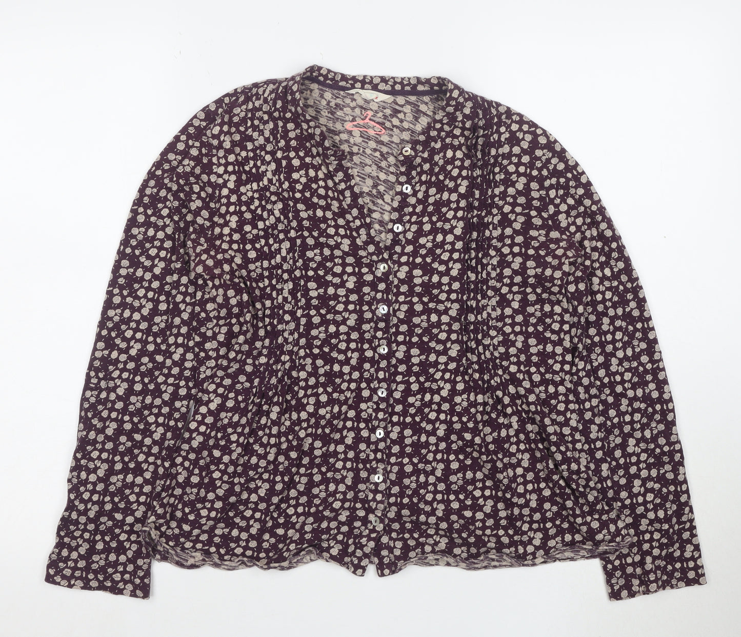 Fat Face Women’s Purple Floral V-Neck Cotton Long Sleeve Blouse Size 10