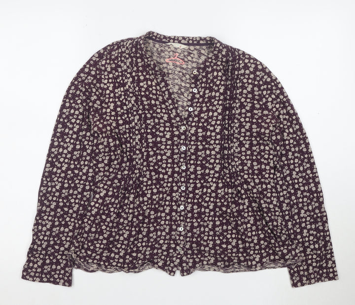 Fat Face Women’s Purple Floral V-Neck Cotton Long Sleeve Blouse Size 10
