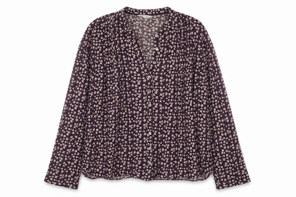 Fat Face Women’s Purple Floral V-Neck Cotton Long Sleeve Blouse Size 10