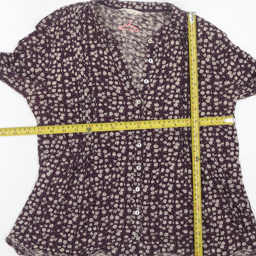 Fat Face Women’s Purple Floral V-Neck Cotton Long Sleeve Blouse Size 10