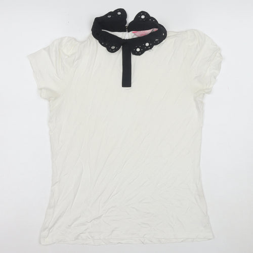 Ted Baker Women's White Collared Short Sleeve Cotton Blouse Size M