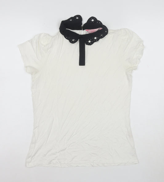Ted Baker Women's White Collared Short Sleeve Cotton Blouse Size M