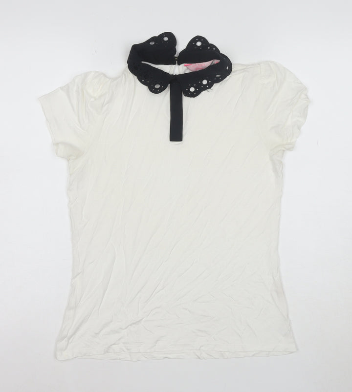 Ted Baker Women's White Collared Short Sleeve Cotton Blouse Size M