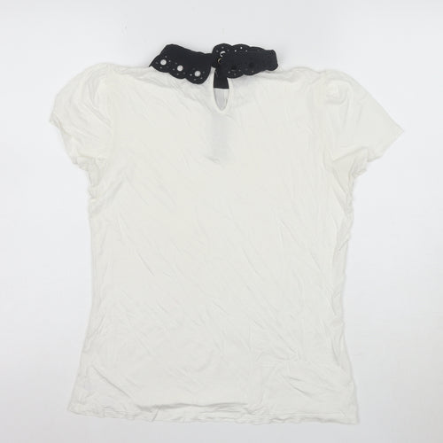 Ted Baker Women's White Collared Short Sleeve Cotton Blouse Size M