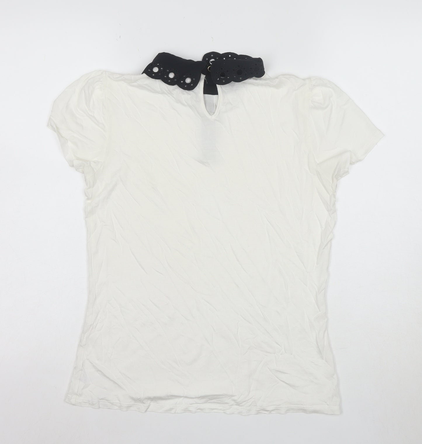 Ted Baker Women's White Collared Short Sleeve Cotton Blouse Size M