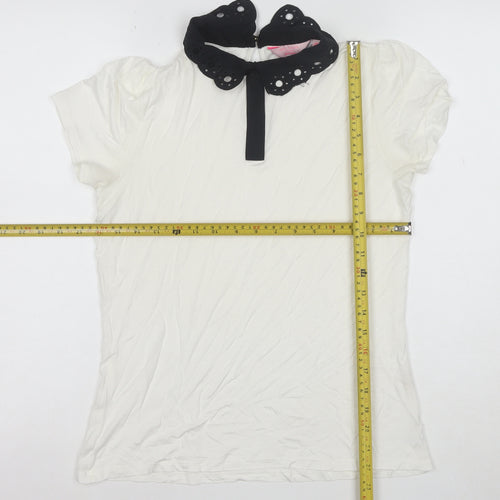 Ted Baker Women's White Collared Short Sleeve Cotton Blouse Size M