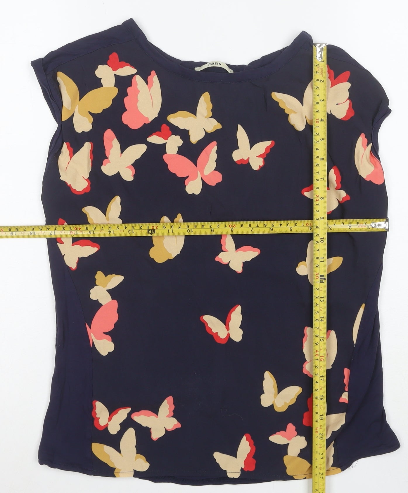 Oasis Women's Blue Butterfly Print Sleeveless Blouse Size S