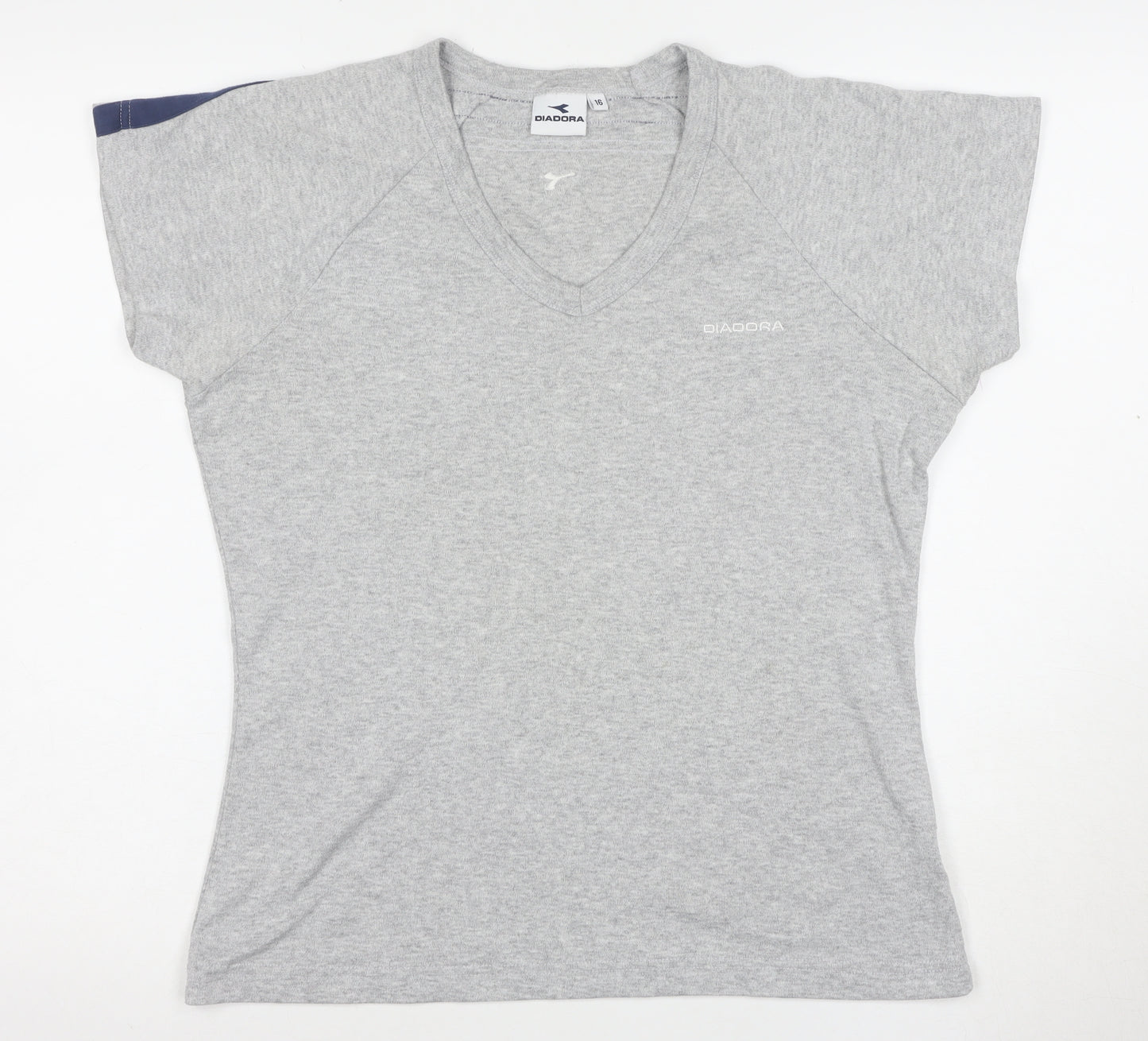 Diadora Womens Grey V-Neck Short Sleeve T-Shirt Size 16