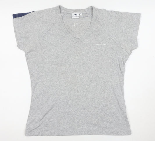 Diadora Womens Grey V-Neck Short Sleeve T-Shirt Size 16