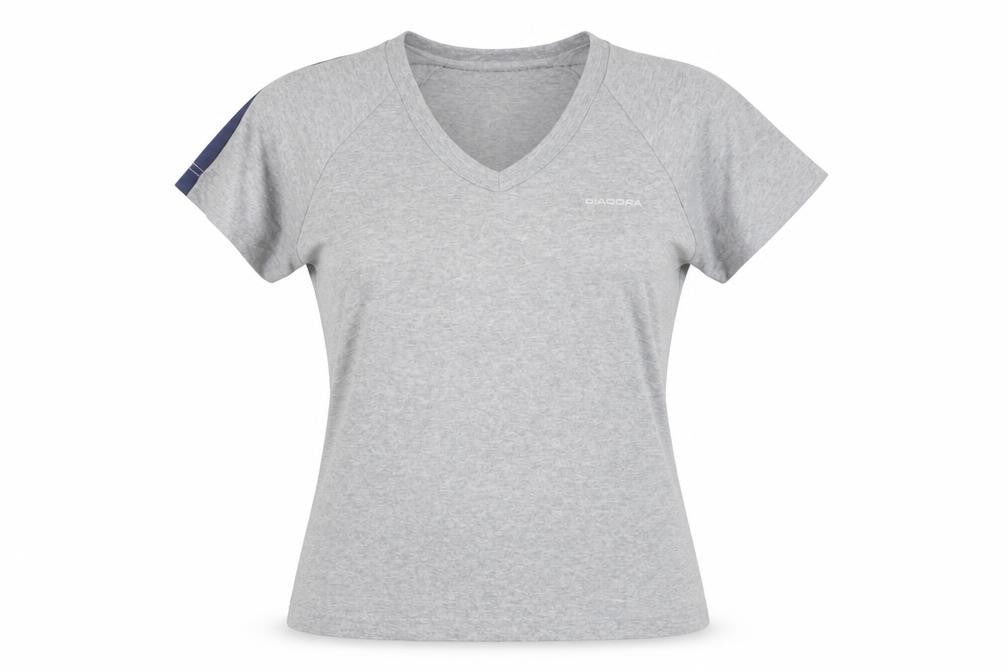 Diadora Womens Grey V-Neck Short Sleeve T-Shirt Size 16