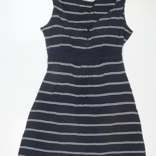 Fat Face Women Blue Striped A-Line Cotton Knee Length Dress Size 12