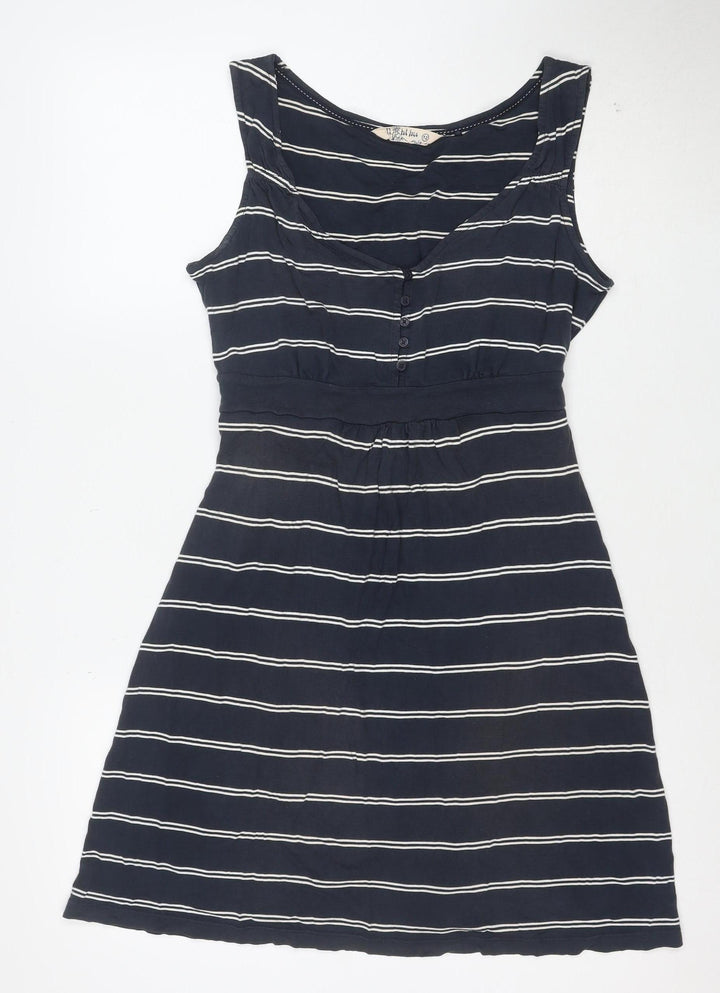 Fat Face Women Blue Striped A-Line Cotton Knee Length Dress Size 12