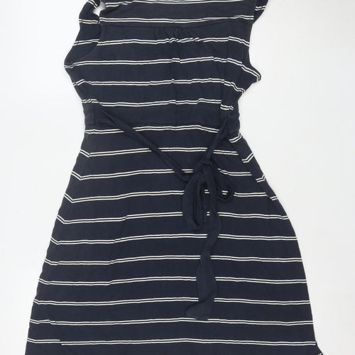 Fat Face Women Blue Striped A-Line Cotton Knee Length Dress Size 12
