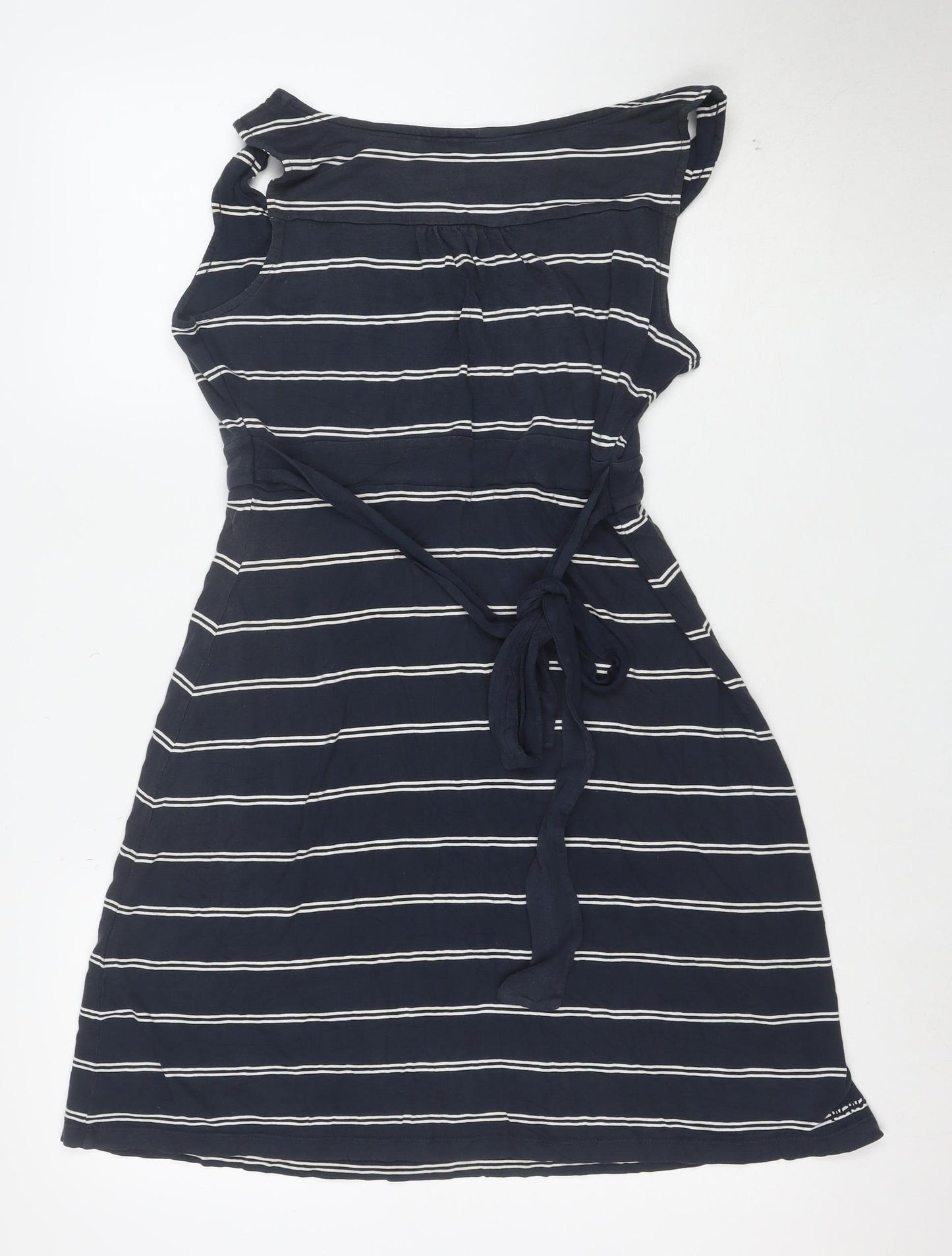 Fat Face Women Blue Striped A-Line Cotton Knee Length Dress Size 12