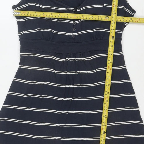 Fat Face Women Blue Striped A-Line Cotton Knee Length Dress Size 12