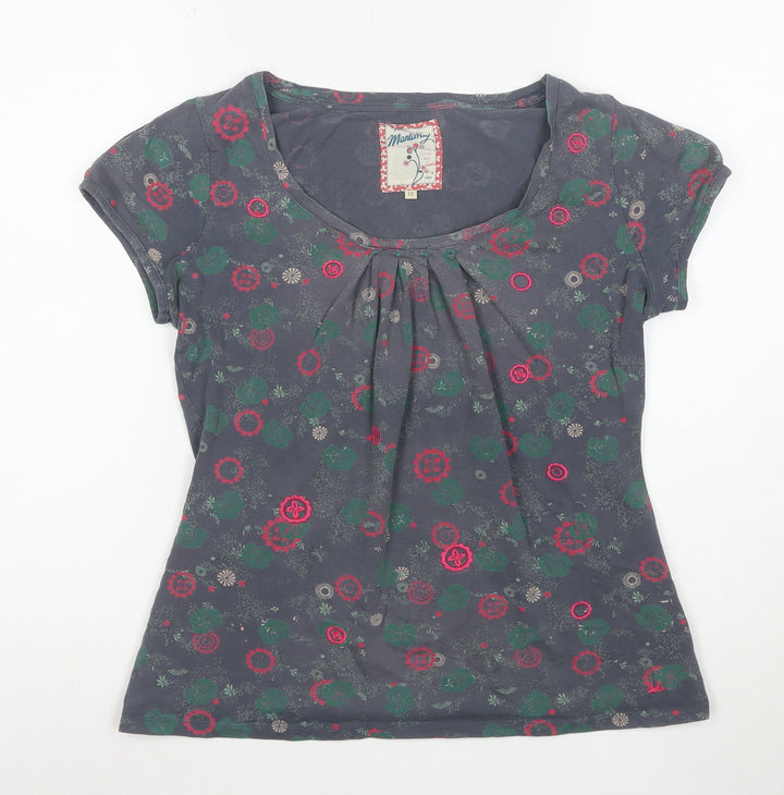 Mantaray Womens Grey Floral Cotton Scoop Neck T-Shirt Size 12