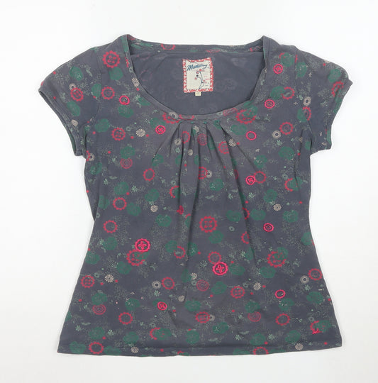 Mantaray Womens Grey Floral Cotton Scoop Neck T-Shirt Size 12