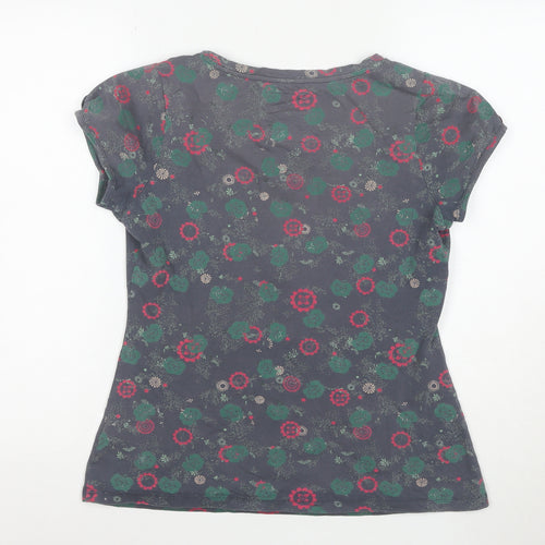 Mantaray Womens Grey Floral Cotton Scoop Neck T-Shirt Size 12