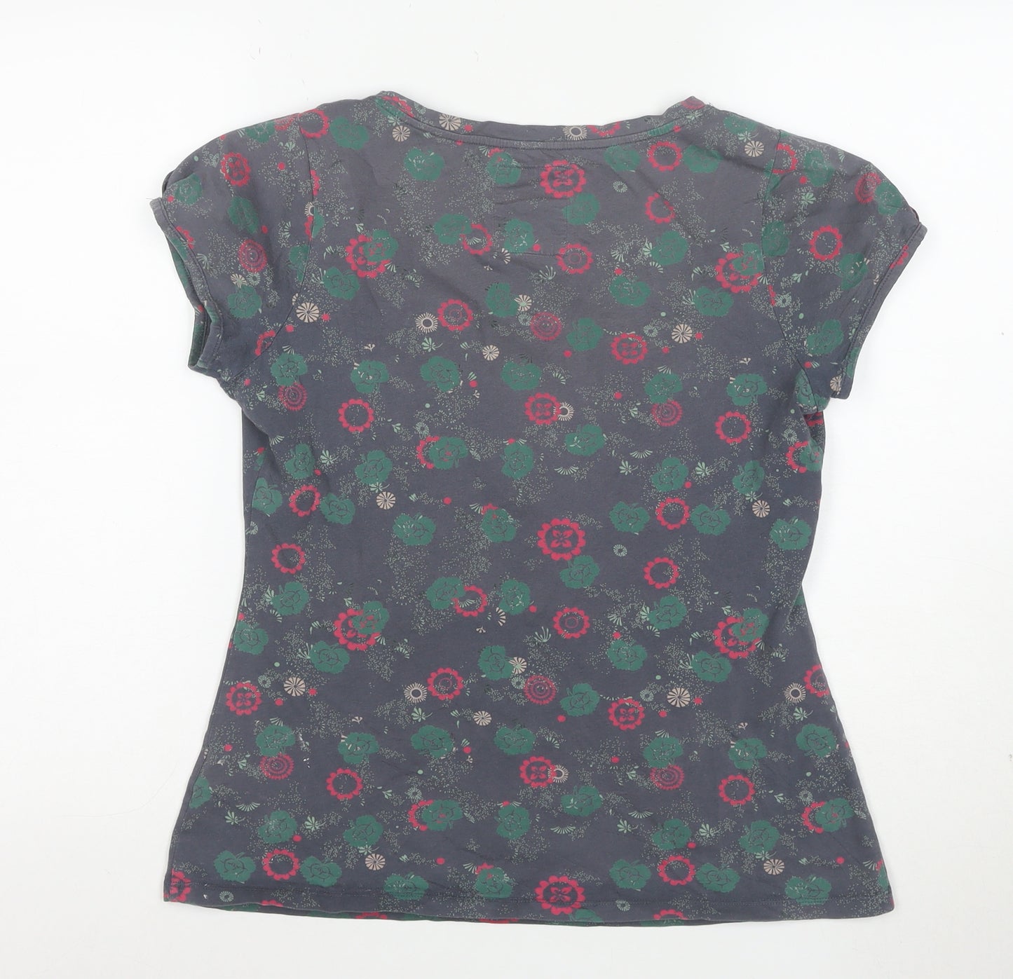 Mantaray Womens Grey Floral Cotton Scoop Neck T-Shirt Size 12