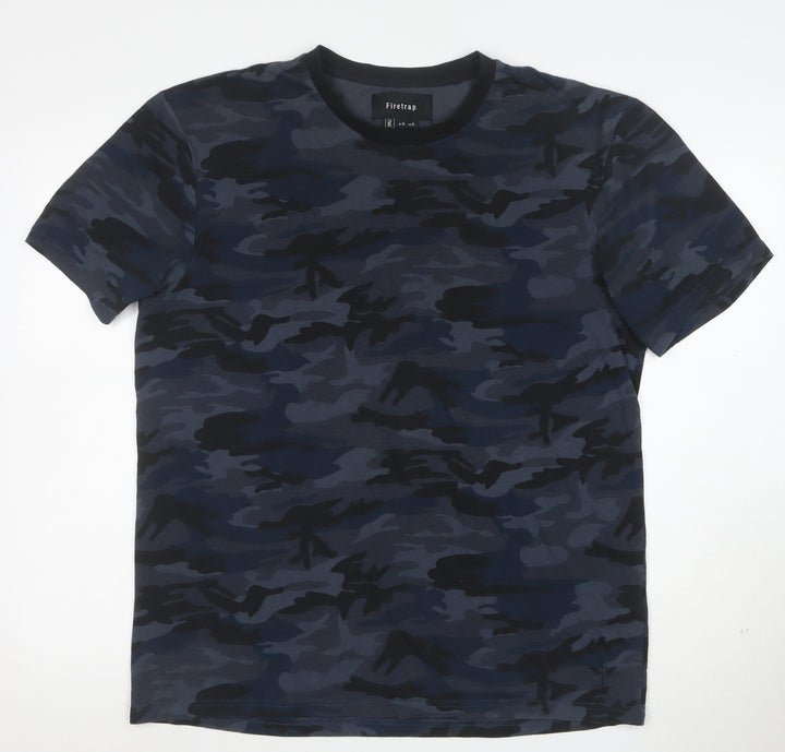 Firetrap Men's Blue Camouflage Crew Neck Short Sleeve T-Shirt XL