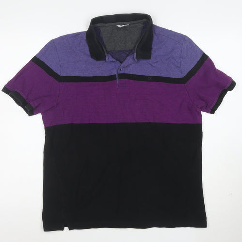 Calvin Klein Men's Purple Black Colourblock Polo Shirt Size L