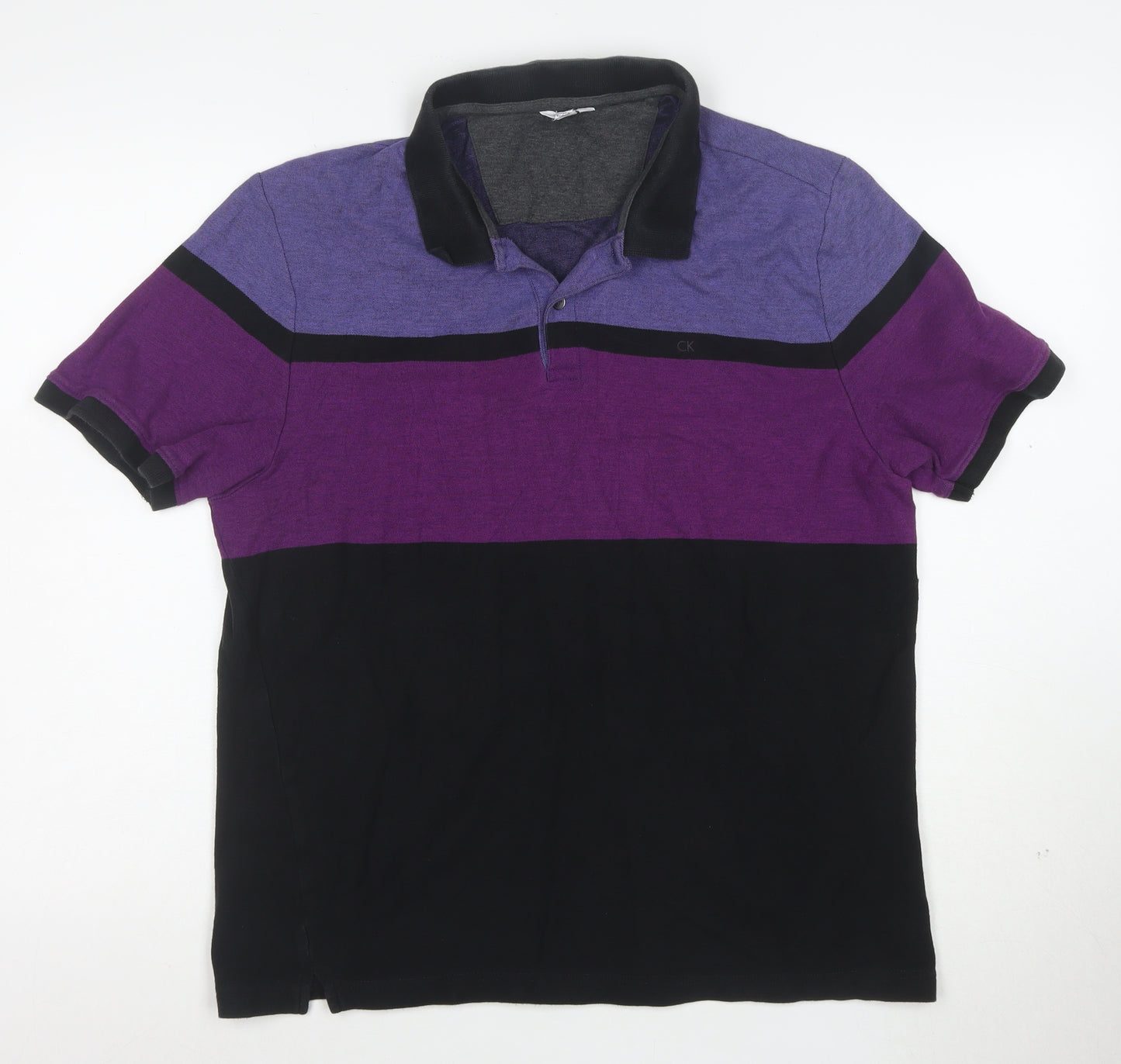Calvin Klein Men's Purple Black Colourblock Polo Shirt Size L