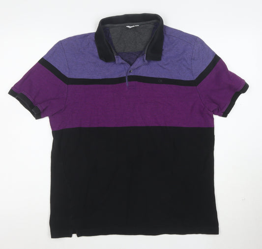 Calvin Klein Men's Purple Black Colourblock Polo Shirt Size L