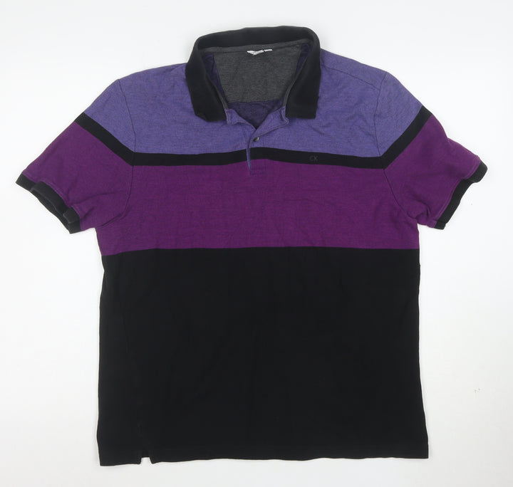 Calvin Klein Men's Purple Black Colourblock Polo Shirt Size L