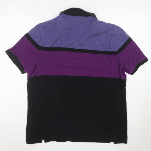 Calvin Klein Men's Purple Black Colourblock Polo Shirt Size L
