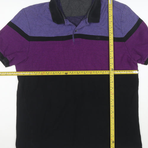 Calvin Klein Men's Purple Black Colourblock Polo Shirt Size L