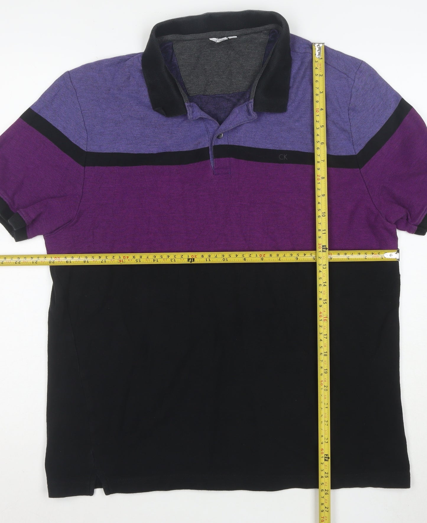 Calvin Klein Men's Purple Black Colourblock Polo Shirt Size L
