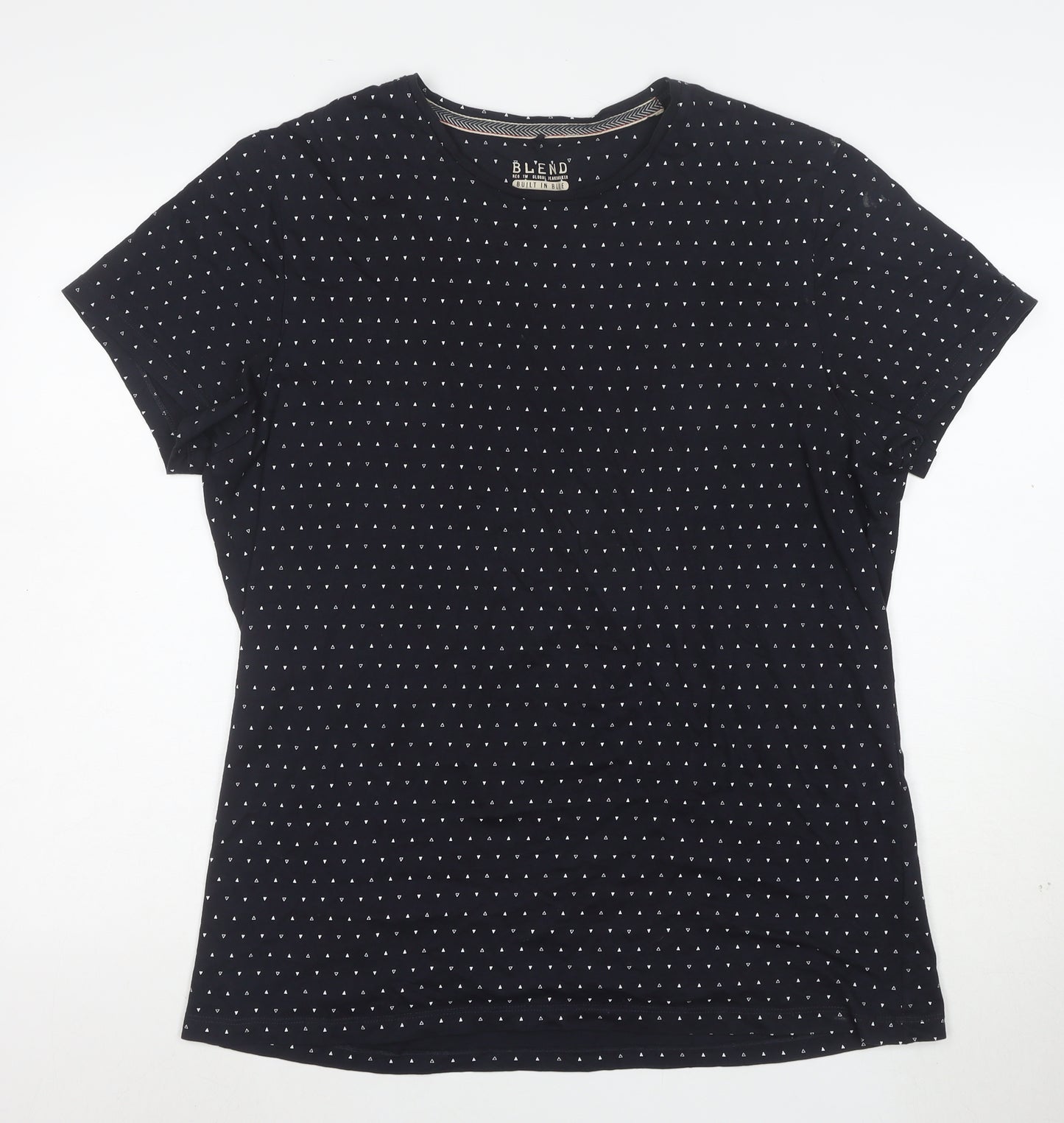Blend Womens Blue Geometric Cotton Short Sleeve T-Shirt XL