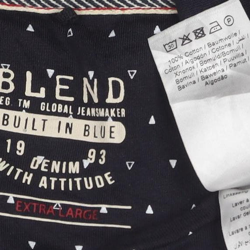 Blend Womens Blue Geometric Cotton Short Sleeve T-Shirt XL
