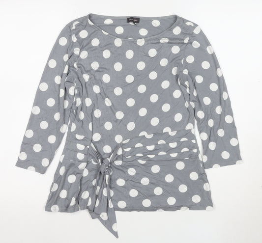 Front Cover Women Grey Polka Dot Tunic Top Size 12 3/4 Sleeve