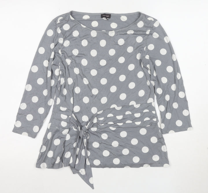 Front Cover Women Grey Polka Dot Tunic Top Size 12 3/4 Sleeve