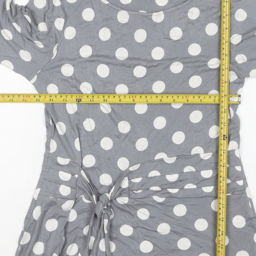 Front Cover Women Grey Polka Dot Tunic Top Size 12 3/4 Sleeve