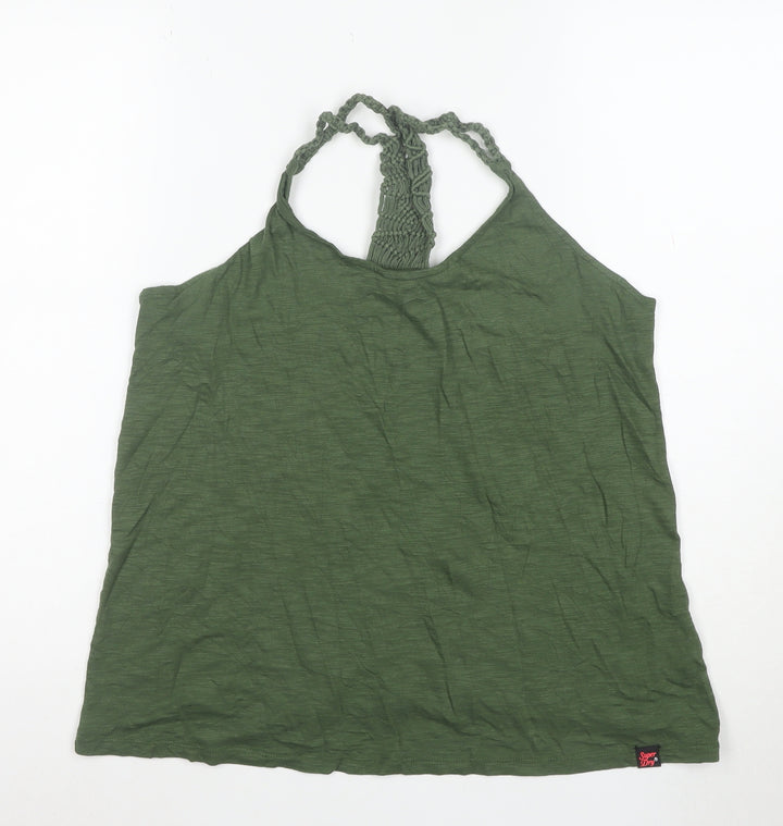 Superdry Women Green Halter Crochet Camisole Tank Top Size M