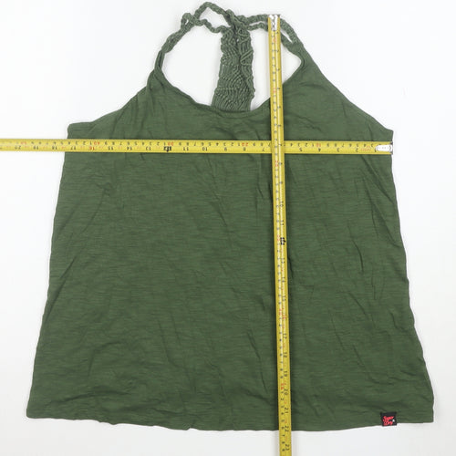 Superdry Women Green Halter Crochet Camisole Tank Top Size M