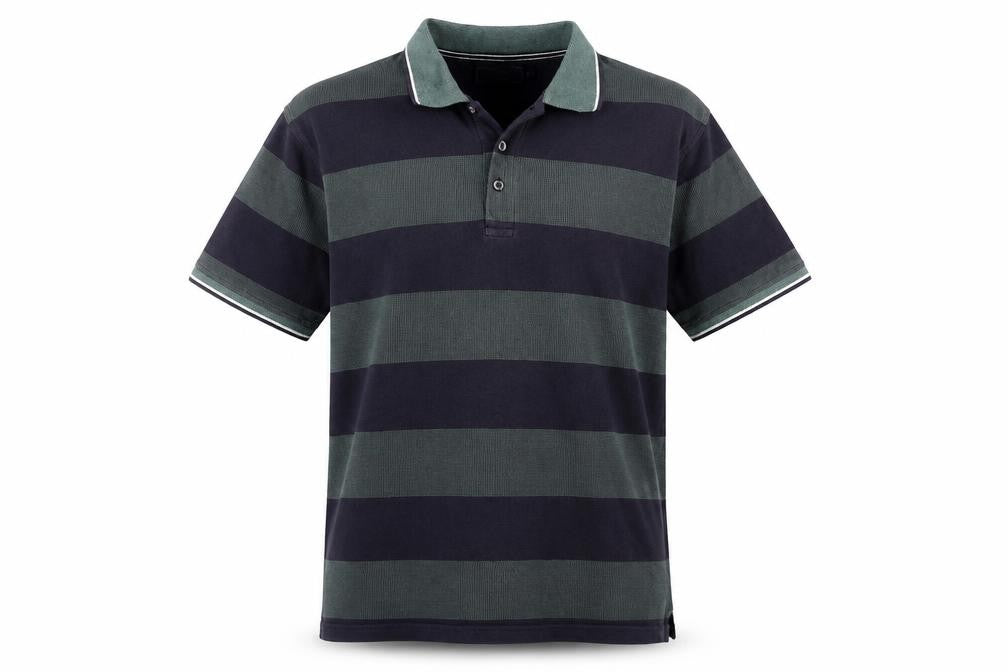 Maine New England Mens Blue Green Striped Polo Shirt L Cotton Classic Fit