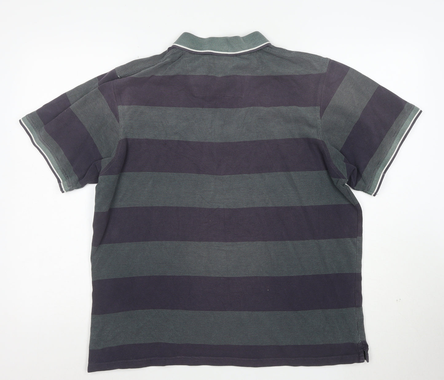 Maine New England Mens Blue Green Striped Polo Shirt L Cotton Classic Fit