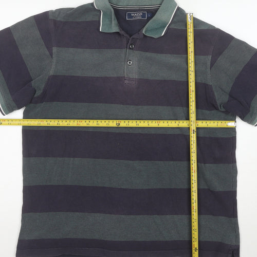 Maine New England Mens Blue Green Striped Polo Shirt L Cotton Classic Fit