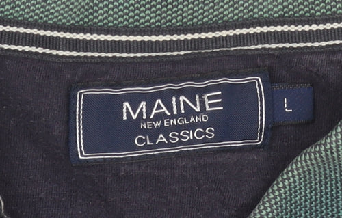 Maine New England Mens Blue Green Striped Polo Shirt L Cotton Classic Fit