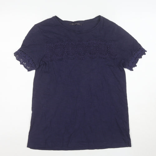 Marks and Spencer Womens Blue Crochet Trim Cotton T-Shirt Size 8