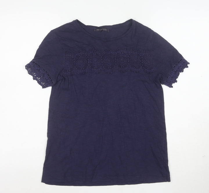Marks and Spencer Womens Blue Crochet Trim Cotton T-Shirt Size 8