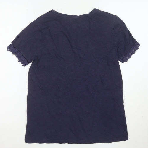 Marks and Spencer Womens Blue Crochet Trim Cotton T-Shirt Size 8