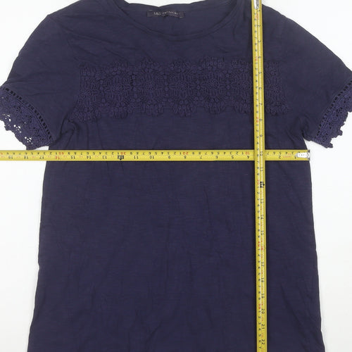Marks and Spencer Womens Blue Crochet Trim Cotton T-Shirt Size 8