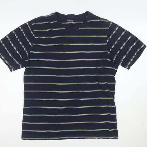 John Lewis ANYDAY Men's Blue Striped Cotton T-Shirt Size L