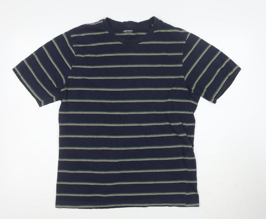 John Lewis ANYDAY Men's Blue Striped Cotton T-Shirt Size L