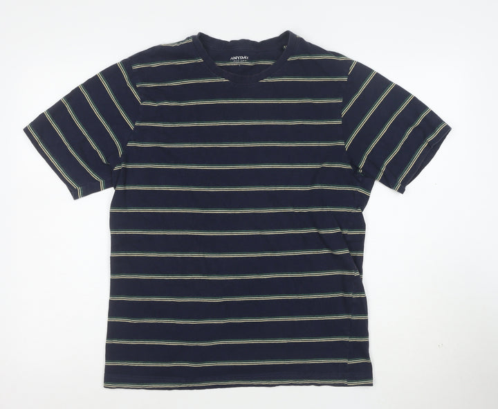 John Lewis ANYDAY Men's Blue Striped Cotton T-Shirt Size L