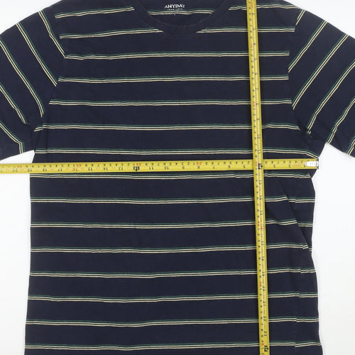John Lewis ANYDAY Men's Blue Striped Cotton T-Shirt Size L